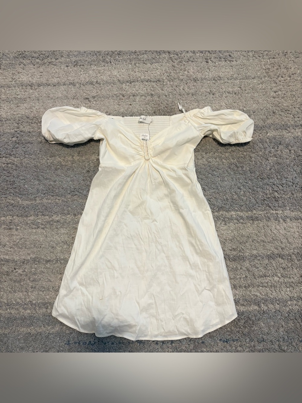 NWT A.L.C. White Off-The-Shoulder Puff Sleeve Keyhole Mini Dress Sz 6 $445